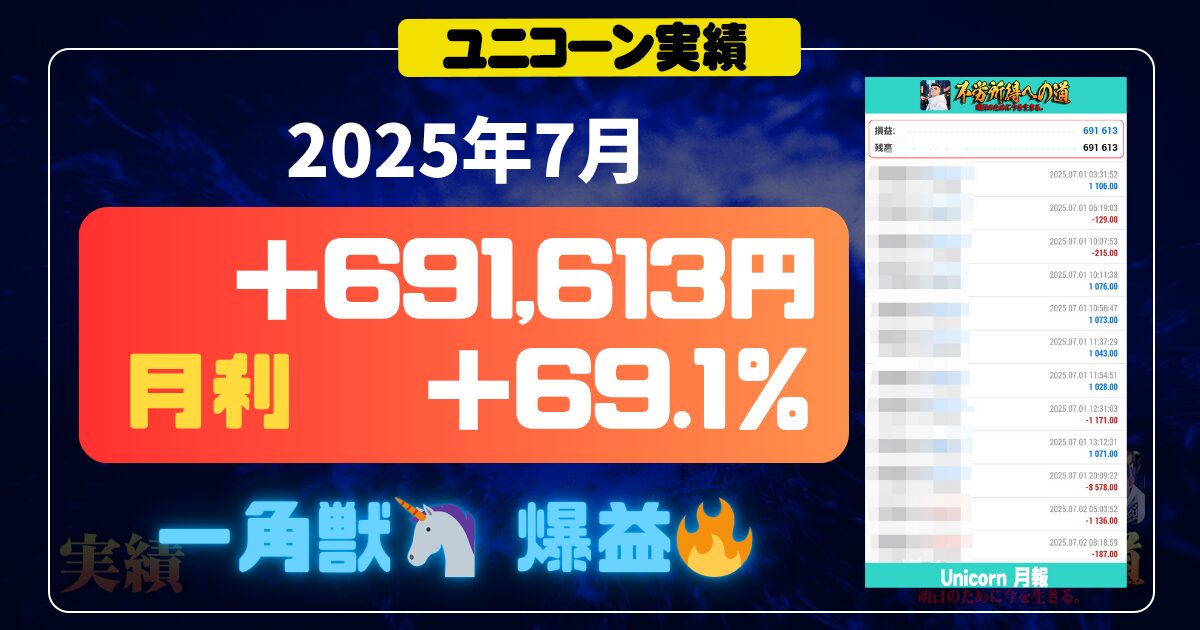 【月利】ユニコーン実績 2025年7月 エビデンス