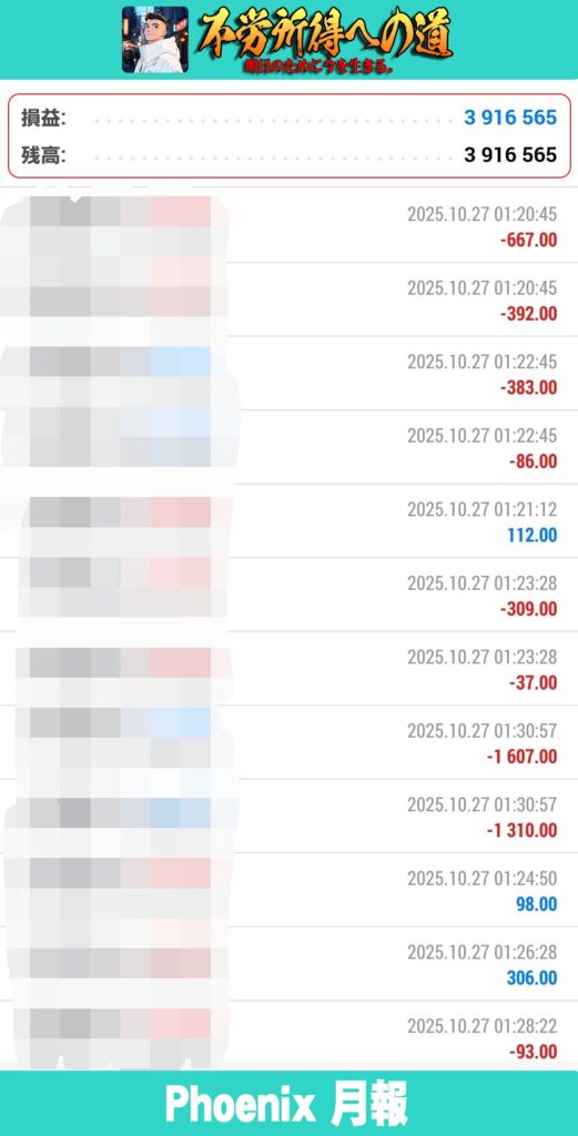【月利】フェニックス実績 2025年10月 エビデンス